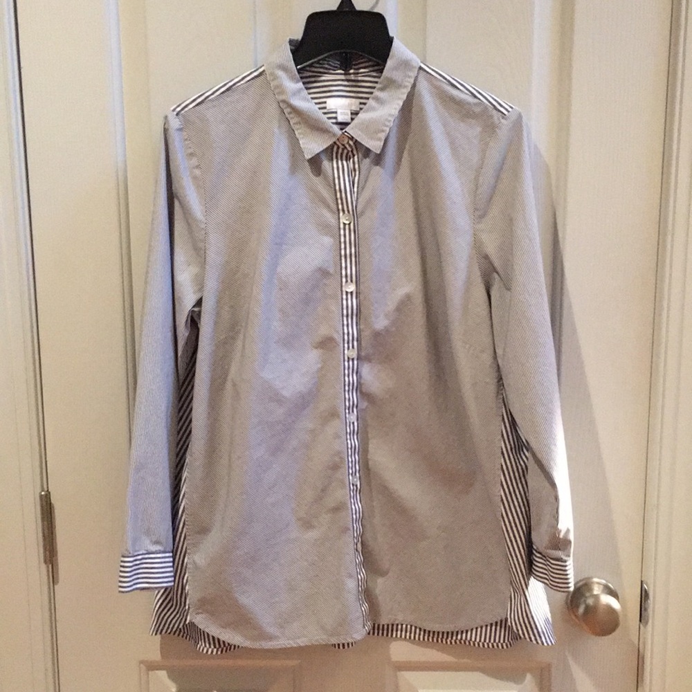 EUC J. Jill gray/white striped shirt
